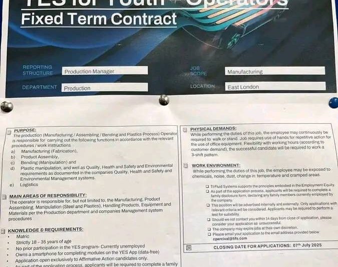 YES for Youth – Operators (Fixed Term Contract)